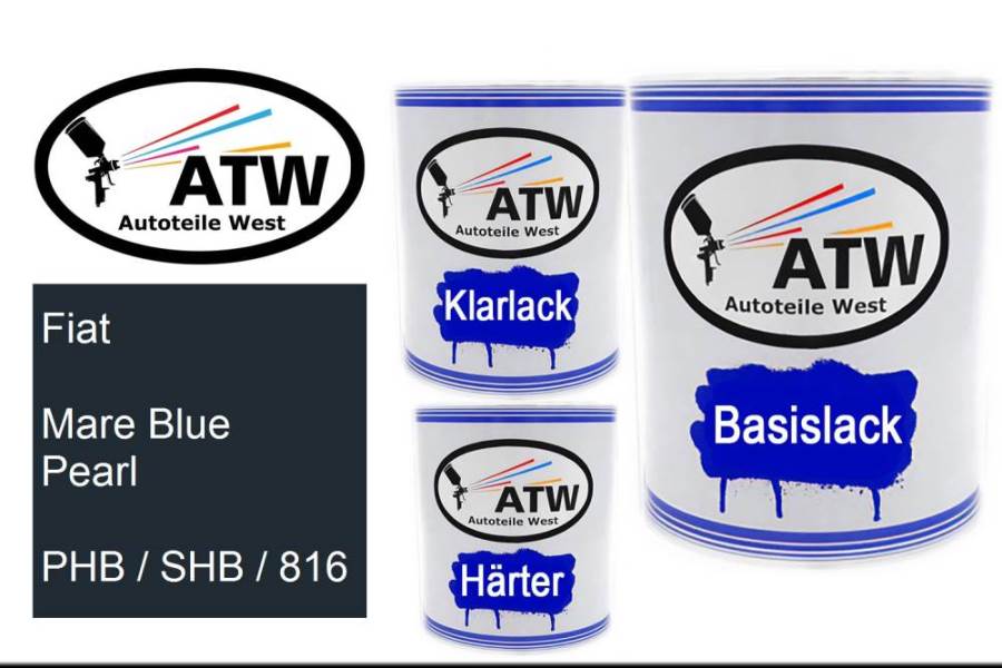 Fiat, Mare Blue Pearl, PHB / SHB / 816: 1L Lackdose + 1L Klarlack + 500ml Härter - Set, von ATW Autoteile West.